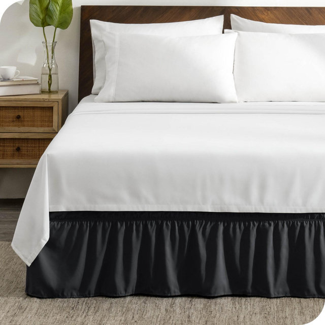 Queen Black Adjustable Wrap Around Ruffled Bed Skirt by Bare Home