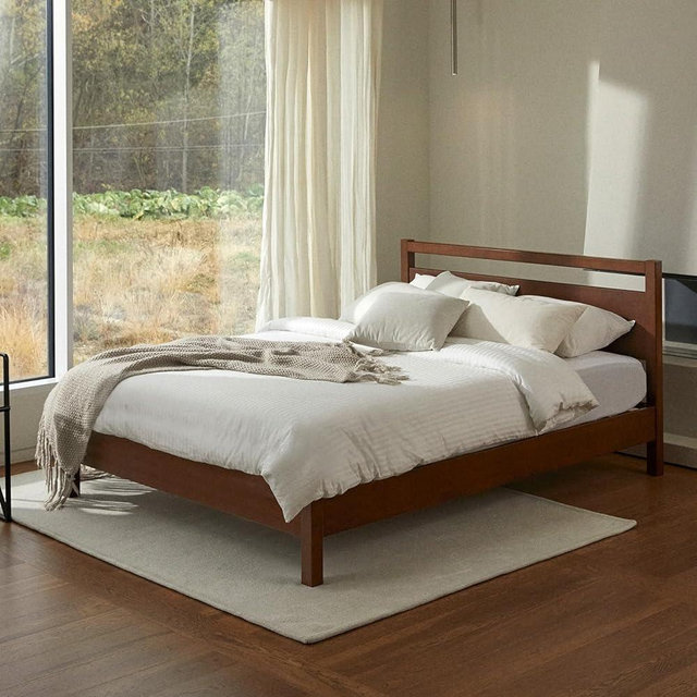 LIFEMENT Signature Wood Platform Bed Frame with Headboard, Essential, Noise Free, Under Bed Storage, No Box Spring Needed, Easy Assembly (Cherry, Queen (U.S. Standard))