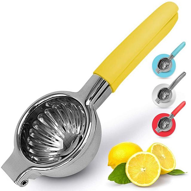 Zulay Lemon Squeezer Stainless Steel with Premium Heavy Duty Solid Metal Squeezer Bowl and Food Grade Silicone Handles - Large Manual Citrus Press Juicer and Lime Squeezer Stainless Steel (Yellow)