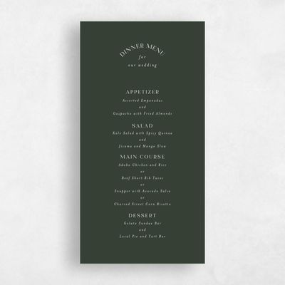 Deep Forest, Green Wedding Menu - Cortona