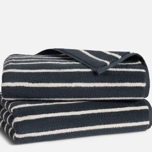 Super-Plush Turkish Cotton Bath Towels Striped Navy, Set of 2