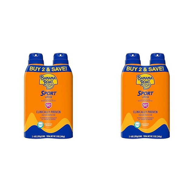 Banana Boat Sport Ultra SPF 50 Sunscreen Spray Twin Pack | Banana Boat Sunscreen Spray SPF 50, Spray On Sunscreen, Water Resistant Sunscreen, Oxybenzone Free Sunscreen Pack, 6oz each (Pack of 2)