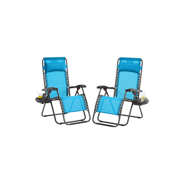 Yaheetech Set of 2 26in Outdoor Zero Gravity Chair Patio Lounge Camping Chair, Light Blue