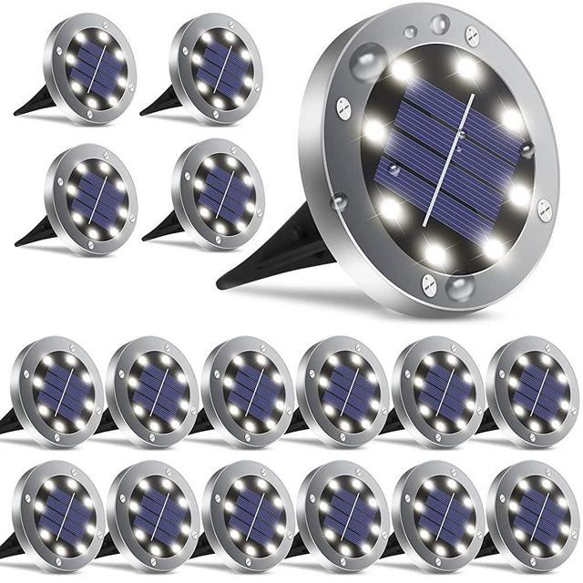 Solar Outdoor Lights 16 Packs, Garden Solar Lights Outdoor Waterproof Pathway Lights Bright In-Ground Lights,Landscape Lights for Lawn, Patio , Yard, Driveway, Step and Walkway Cold White