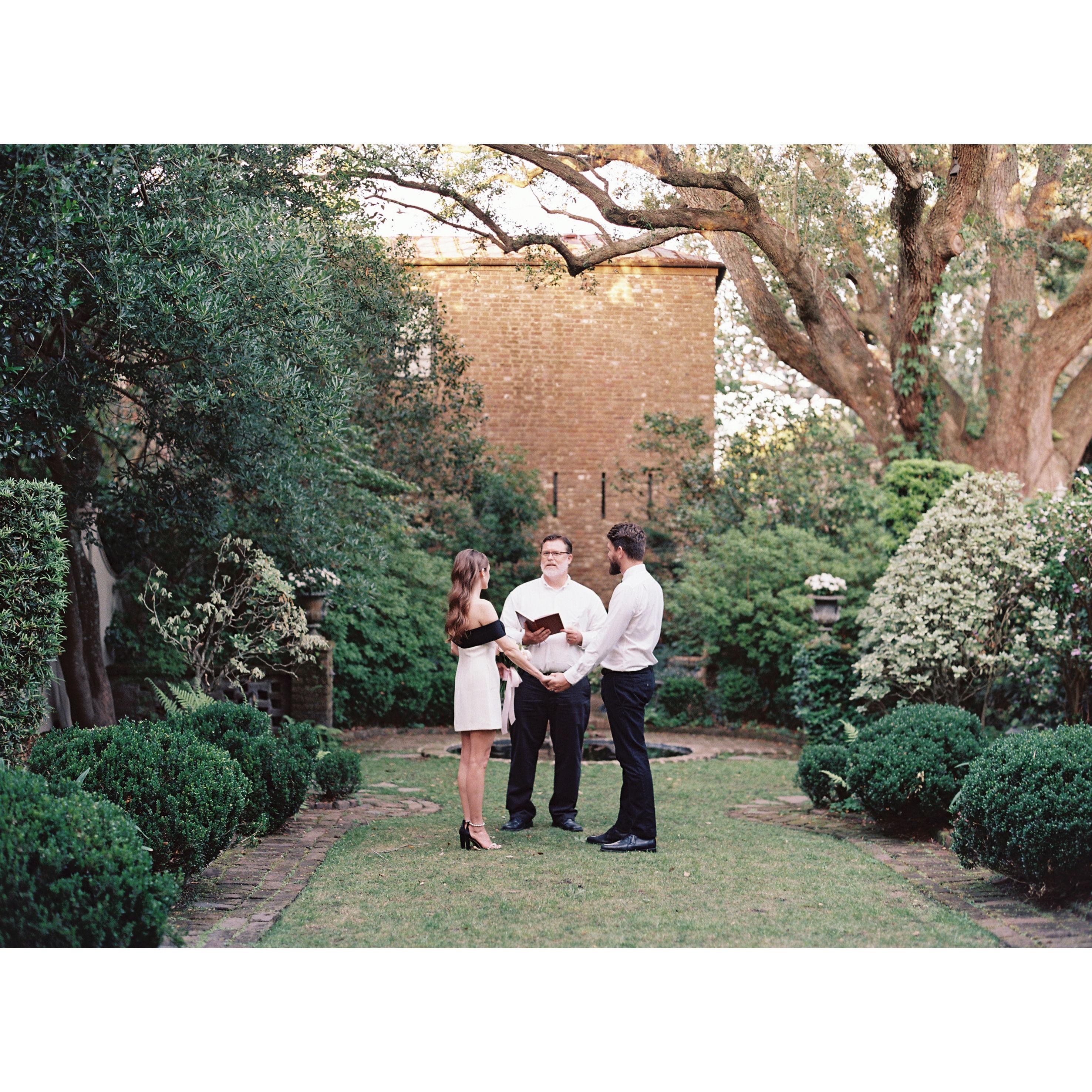 We picked the perfect spot for the occasion, Mrs. Whaley's Garden. Jordan's former youth pastor, Bob Hinely, was kind enough to travel to Charleston to officiate.