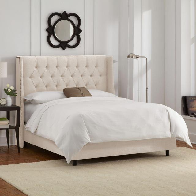 Abbie Wingback Queen Bed in Linen Talc