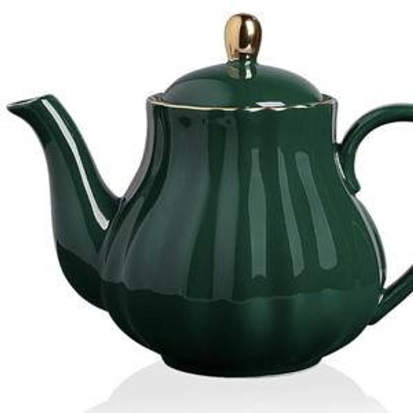 Sweejar Royal Teapot, Ceramic Tea Pot with Removable Stainless Steel Infuser, Blooming & Loose Leaf Teapot - 40 Ounce (Jade)