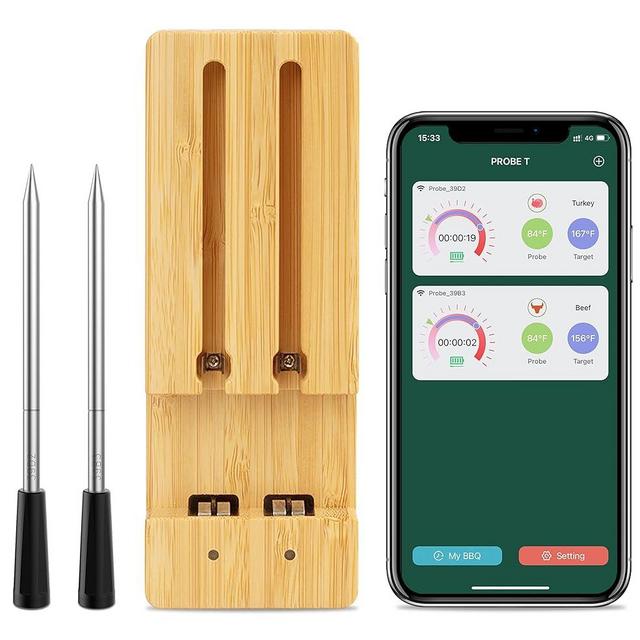 UPMSX Smart Wireless Meat Thermometer with 2 Probes, 165ft Wireless Range Bluetooth Meat Thermometers for Grilling and Smoking, Food Cooking Thermometer for BBQ Sous Vide Oven Smoker Rotisserie