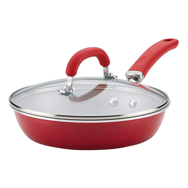 Rachael Ray 11999 Create Delicious Deep Nonstick Frying Pan / Fry Pan / Skillet with Lid - 9.5 Inch, Red