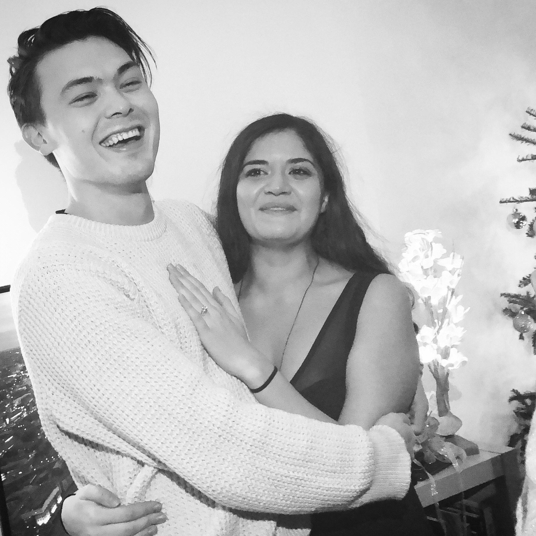 Moments after the proposal, Christmas 2018