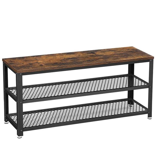 VASAGLE Shoe Bench, 3-Tier Shoe Rack, 39.4 Inches Long Storage Shelves, for Entryway, Living Room, Hallway, Accent Furniture, Steel Frame, Industrial Design, Rustic Brown and Black ULBS078B01