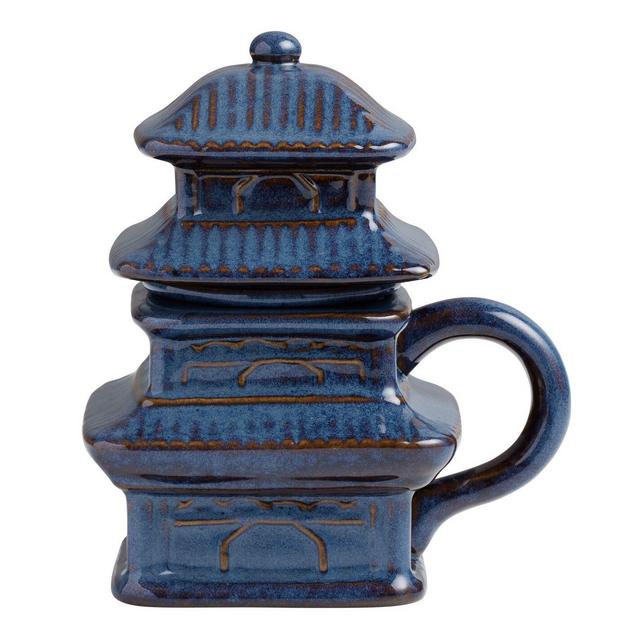 Pagoda Blue Reactive Glaze Ceramic Tea Infuser Mug