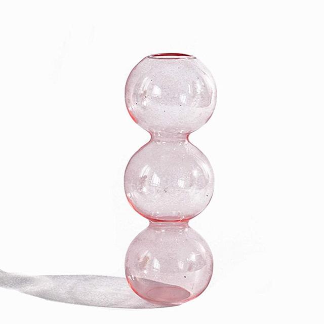 JSPYFITS Hydroponic Flower Vase, Three Balls 6.5” Tall Transparent Plant Glass Pots, Suitable Weddings/Party/Events/Decorating Home Office or Dinning/Living Room(Pink)