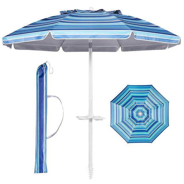 Aoxun Beach Umbrella, 7ft Umbrella with Sand Anchor & Tilt Pole, Portable UV 50+ Protection Beach Umbrella with Carry Bag