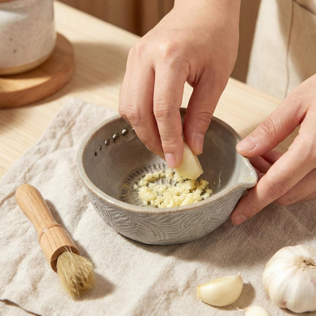 Ceramic Garlic Grater Bowl | Handmade Non-Scratch Kitchen Tool | Garlic Crusher & Herb Stripper | Valentine's Day Gift for Home Cooks