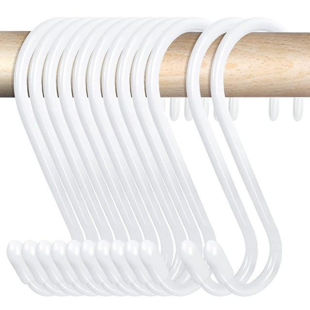 24 Pack 4-1/2 Inch White S Hooks for hanging, Large Vinyl Coated S Hangers Hooks Heavy Duty, Steel Metal Rubber Coated Closet Rod Hooks for Hanging Jeans Clothes Plant Pot Pan Cup Bathrooms Towel Robe