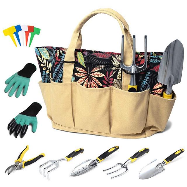 GOODROAD Garden Tool Set for Women, Garden Tools for Gardening with Stylish Floral Tote, Gardening Set, 8 Pieces Garden Kit Heavy Duty, Include Woman Gardening Gloves