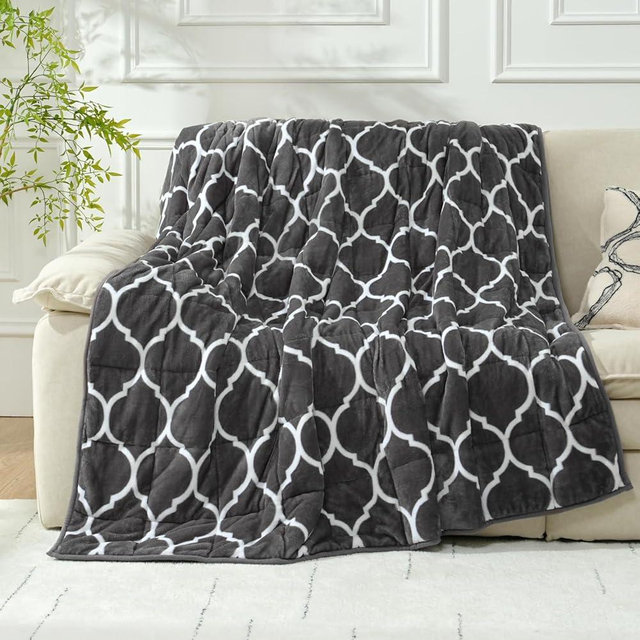Wemore Sherpa Fleece Weighted Blanket for Adult, 15 lbs Dual Sided Cozy Fluffy Heavy Blanket, Ultra Fuzzy Throw Blanket with Soft Plush Flannel Top, 48 x 72 inches, Morocco Grey on Both Sides