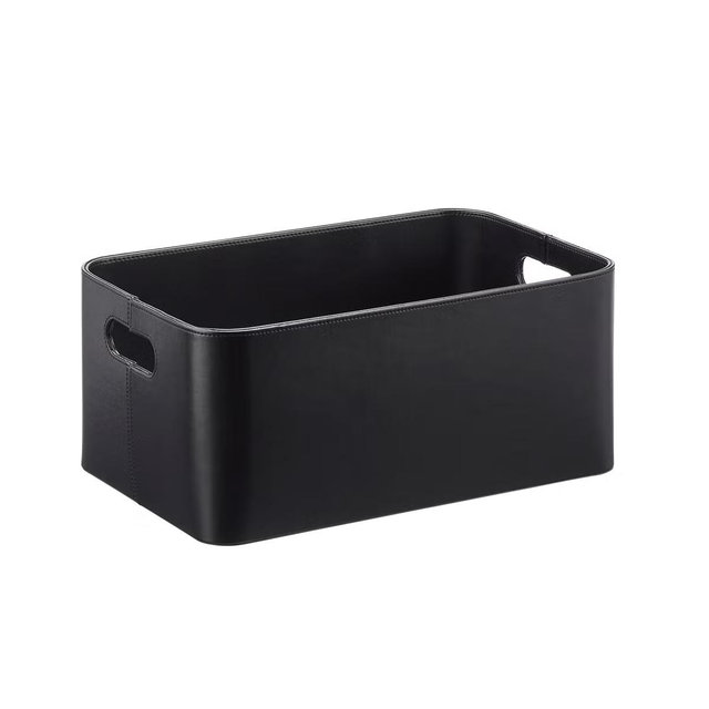 The Container Store Samson Faux Leather Bin - Black, Large