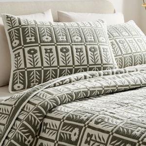 Organic Cotton Jacquard Floral Coverlet Set - Dried Sage, King/Cal King