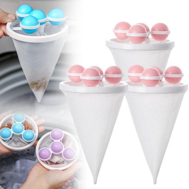 2025 Upgrade Floating Hair Filtering Mesh Removal,New Pet Hair Remover for Laundry Lint Catcher for Washing Machine Wool Device,Reusable Washer Hair Catcher Cleaning Mesh Bag for Dog Cat (3, Pink)
