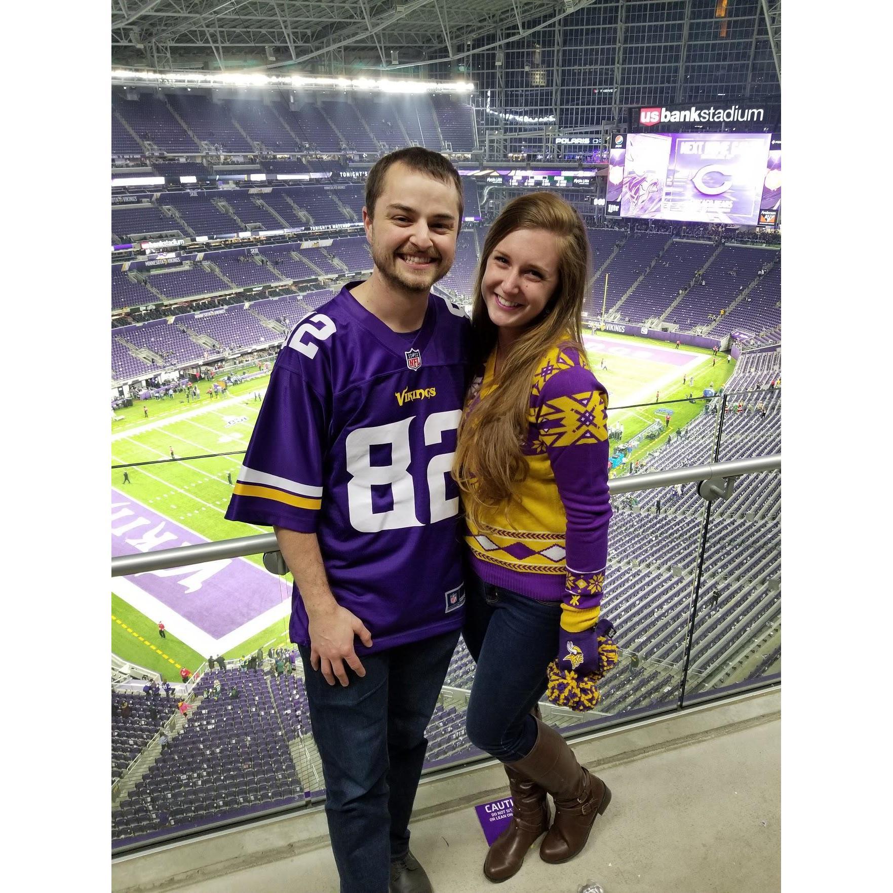 Amanda surprised Eric with Vikings vs Packers tickets, US Bank Stadium, December 2019