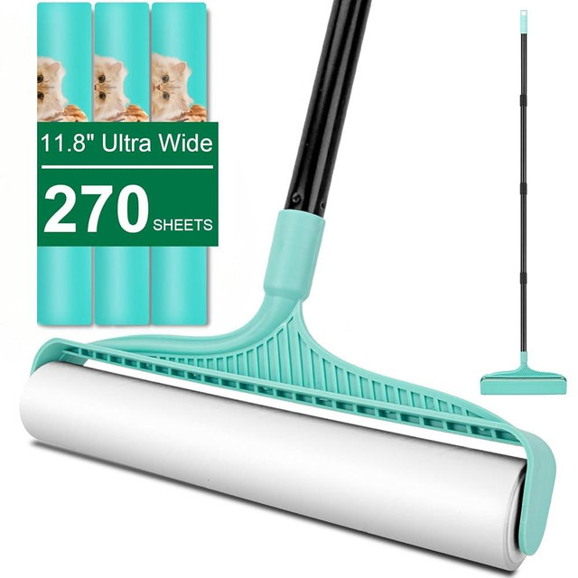 KeFanta Large Lint Rollers for Pet Hair Extra Sticky, 11.8" Wide Giant Lint Roller with 53" Long Handle, Big Pet Hair Sticky Remover for Floor Carpets Couch Clothes (270 Sheets)