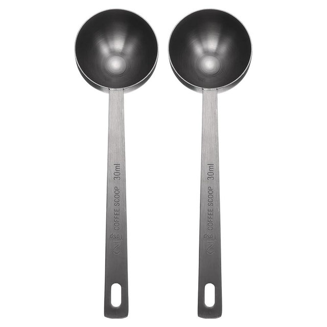 HARFINGTON 2pcs Coffee Scoop Spoon 2tbsp (6tsp, 30ml) 304 Stainless Steel Long Handle Teaspoon/Tablespoon Measuring Spoons Scoops for Tea Sugar Kitchen, Black