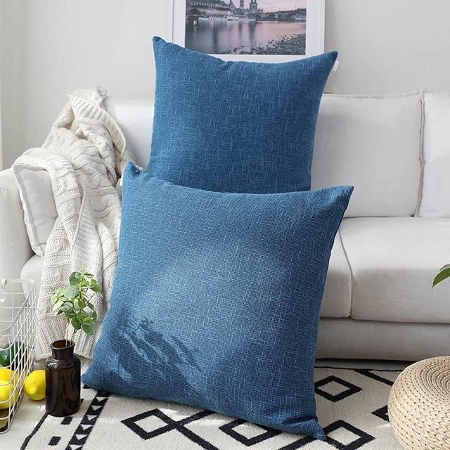 Kevin Textile Pack of 2 Decorative 2 Tone Linen Pillow Covers Cushion Cover for Chair/Sofa/Bed/Car, 24 x 24 Inches, Navy Blue