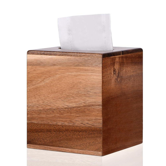 KYDIFS Tissue Box Cover Square, Acacia Wood Tissue Box Holder with Slide-Out Bottom, Wooden Tissue Box Cover Cube for Bathroom, Bedroom, Dinner Table, Office,Kitchen
