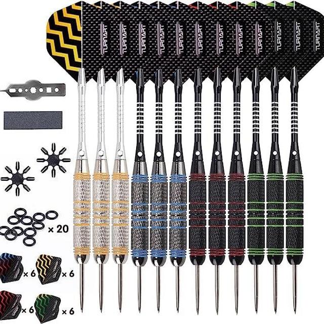 Darts Metal Tip Set - Steel Tip Darts Darts Set Professional Metal Darts 12 pcs 24 Grams Pro Dart Set with Stylish Case Aluminum Shafts Extra 9 Flights Darts Tool