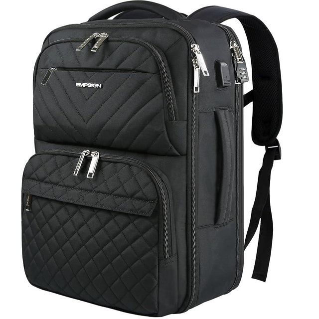 EMPSIGN Travel Backpack for Women, Large Carry On Backpack Airline Approved Personal Item, 17 inch TSA Friendly Laptop Backpack with USB Port, Casual Daypack for Weekender Business Hiking, Black