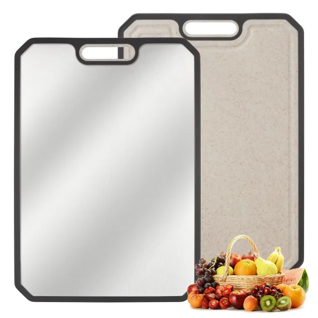 Garvee 15"x10" Stainless Steel Double-Sided Cutting Board, Non-Toxic Food Grade Chopping Board with Juice Grooves, Dishwasher Safe for Meat & Veggies