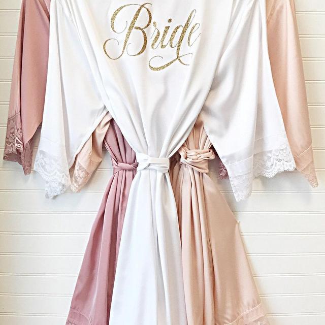 Bride Robe - Bridesmaid Robes - Bridal Robe - Silk Satin & Lace Robe - 10% off BULK ORDERS