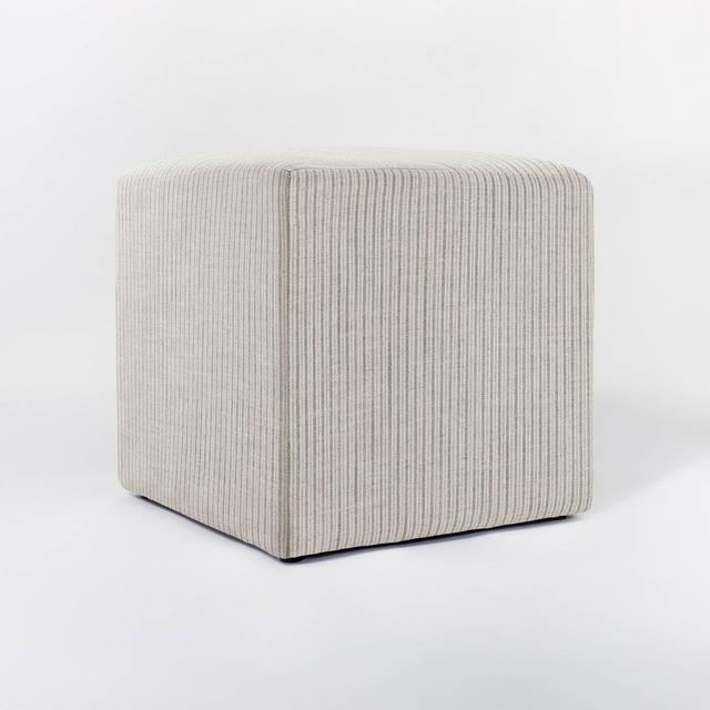 Lynwood Square Upholstered Cube Tan Striped - Threshold™ designed with Studio McGee