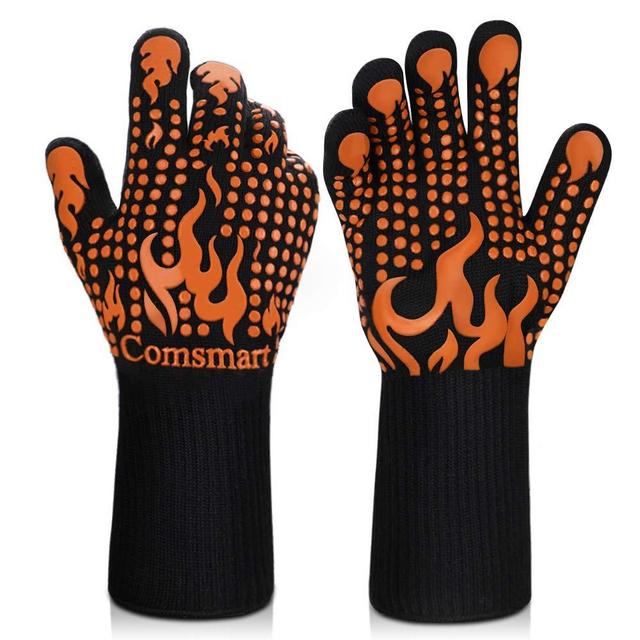 Comsmart BBQ Gloves, 1472 Degree F Heat Resistant Grilling Gloves Silicone Non-Slip Oven Gloves Long Kitchen Gloves for Barbecue, Cooking, Baking, Cutting