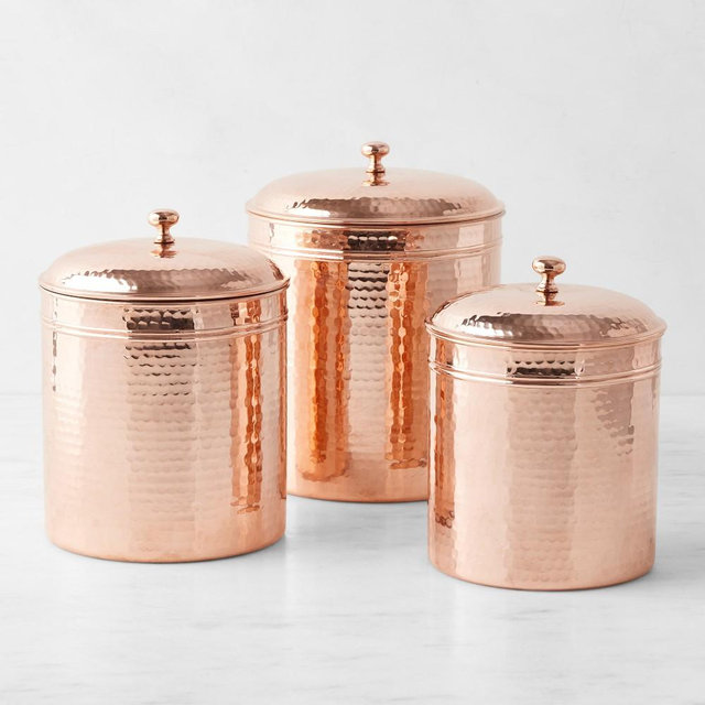 Hammered Copper Canisters, Set of 3