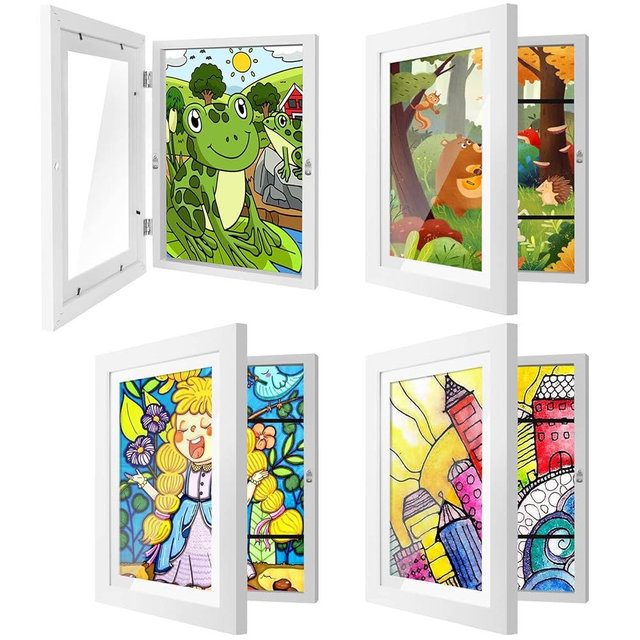 IMMERROT 4 Pack Kids Art Frames 8.5x11 Inch Kids Artwork Flip Frame Changeable for Picture Display, Children School Drawing Projects Storage, Horizontally Vertically Wall Hanging, Front Opening, White