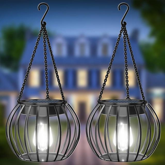 UBright Solar Lights Outdoor Upgraded Hanging Solar Lights for Outside 15" Metal Solar Lanterns Outdoor Waterproof Solar Powered Outdoor Lights for Garden Yard Patio Pathway Decor 2 Pack,Cool White