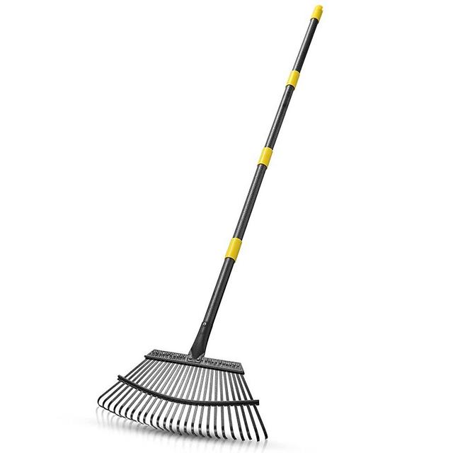 65 Inch Rake for Leaves, Hoe Lawns Heavy Duty Leaf Lawn Leveling Rake Yard Tools for Picking up Leaves, Grass Clippings, Garbage with 25 Metal Tines Ergonomics Adjustable Handle