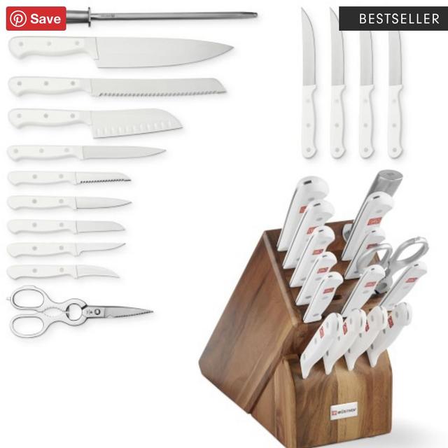 Wüsthof Gourmet 16-Piece White Knife Set in Acacia Block | Williams Sonoma