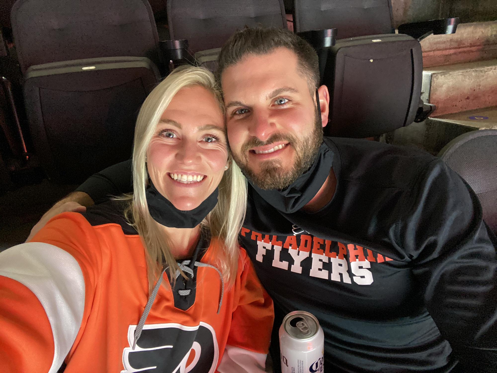 One of the Flyers games we attended! Fun fact: a flyers game was our second date.