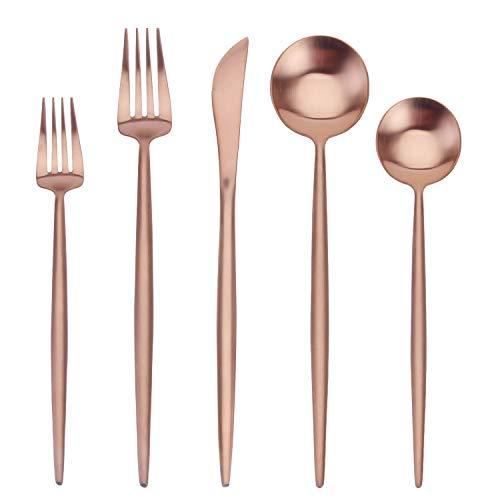 Matte Silverware Set, SHARECOOK 20-Piece Stainless Steel Satin Finish Flatware Set Service for 4, Kitchen Utensil Set, Tableware Cutlery Set for Home and Restaurant (Matte Rose Gold 20P, 20-Piece)