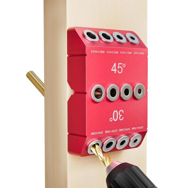 Kingson 30 45 90 Angled Drill Guide for Cable Railing, Drill Block Guide for Angled and Straight Holes, Drill Jig with Hard Steel Brushings for Installing Deck/Porch/Stair Railings,Handrails (Red)