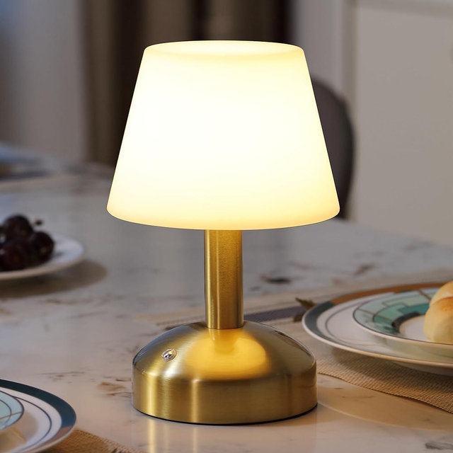 KDG Modern Cordless Small Table Lamps, Portable LED Dimmable Desk Lamp, 5000mAh Rechargeable Battery Operated Lighting for Restaurant, Bedroom, Bedside, Bar, Outdoor, Camping, Night Light(Gold)
