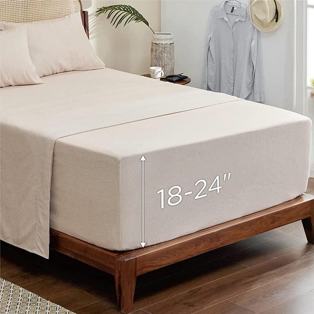Bedsure Extra Deep Pocket Queen Sheet Sets Beige - Fits 18"-24" in Deep Mattress - Soft Cationic Dyed Polyester Bed Sheet Set for Queen Size Bed, 4 Pieces Bedding Matte Tone Sheets & Pillowcases