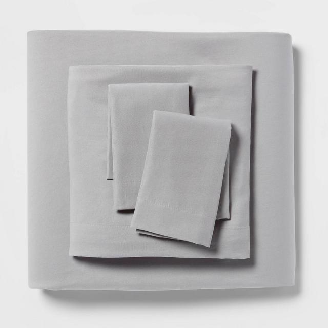 Queen Garment Washed Microfiber Solid Sheet Set Light Gray - Room Essentials™
