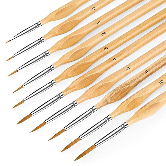 Miniature Paint Brushes, 10PC Fine Detail Paint Brush Set, Mini Small Painting Brushes for Art, Crafts, Acrylic, Watercolor, Oil, Model, Face, Warhammer 40k & Paint by Number, Citadel, Figurine-Wood