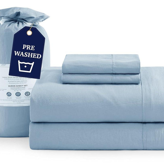Casa Platino King Size Bedsheets – 4 Piece Set, Ultra Soft & Breathable Microfiber Bedding, Pre-Washed Brushed Microfiber, Deep Pocket King Sheet Set, Fits Mattress up to 15" Deep - French Blue