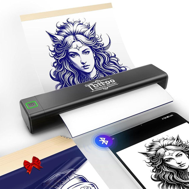 vretti P84 Tattoo Stencil Printer, Tattoo Kit with 5 Pcs Transfer Paper, Wireless Tattoo Printer for Tattoo Artists & Beginners, Compatible with Tablet,IPad,Smartphone & PC
